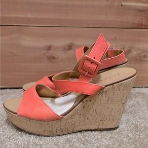 J Crew Maryanne Italian leather coral wedge platform sandals 8 cork heels
